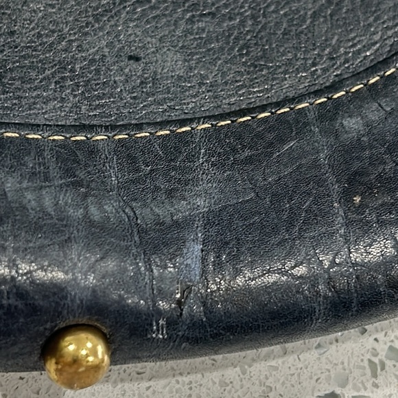 Unbranded Rustic Pebbled Leather Blue and Brown Adjustable Strap Shoulder Bag - Picture 13 of 13